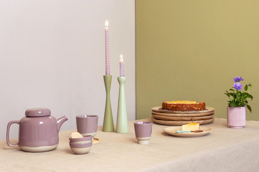 Candleholder wood mahogany celadon