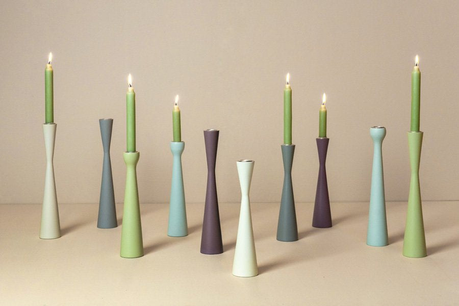 Candleholder wood mahogany celadon