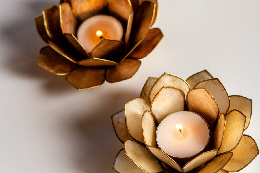 Candleholder Capiz Lotus with Gold Lining