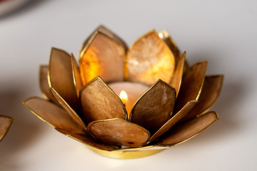 Candleholder Capiz Lotus with Gold Lining