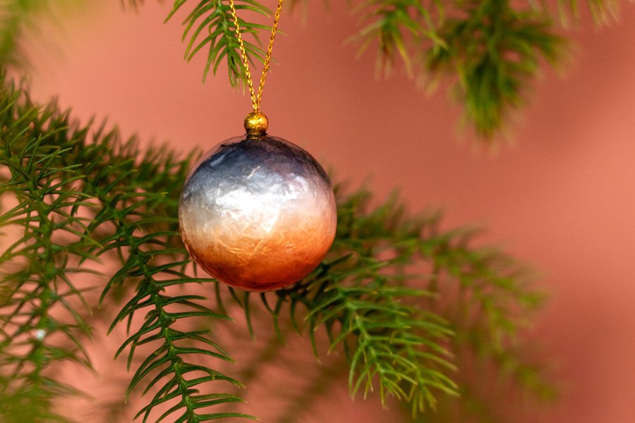 Christmas Ball Capiz Overlapping Cognac & Evening Blue