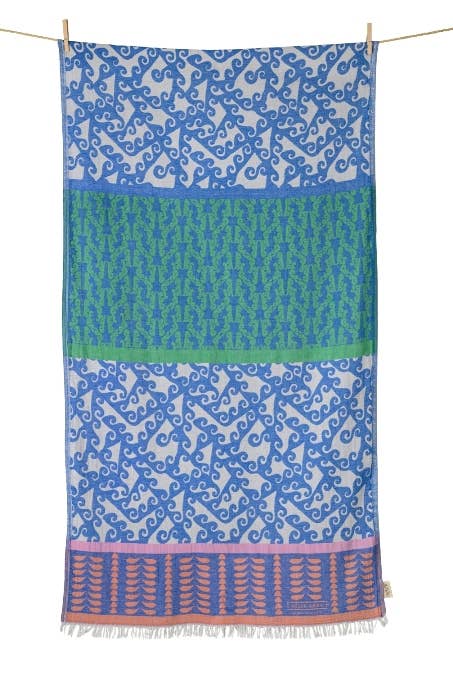 AELIA ANNA - BEACH TOWEL POSIDI CORAL & P.BLUE & LIME