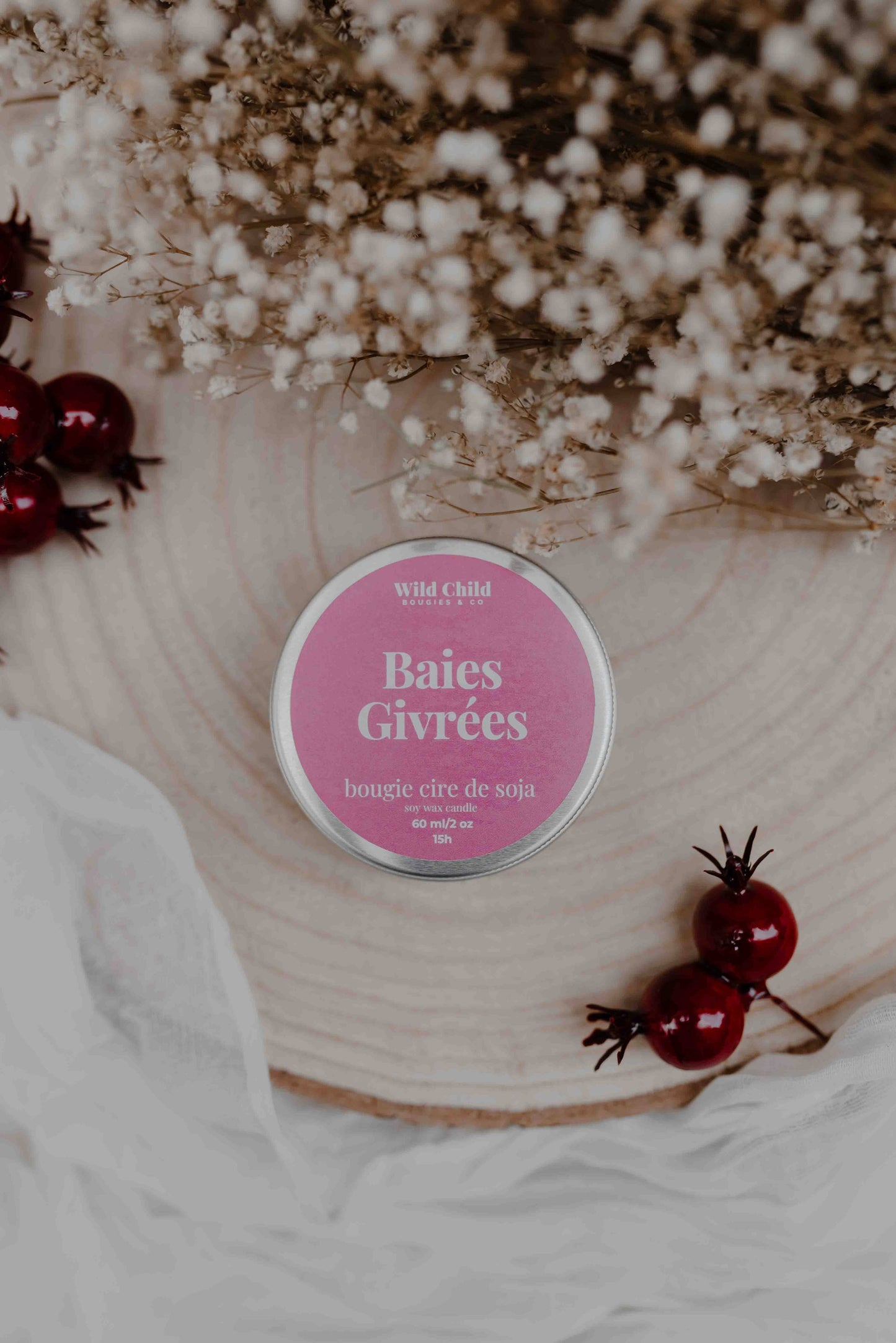 WILD CHILD Bougies & Co - “Frosted berries” Christmas candle - Vegetable wax - 15h