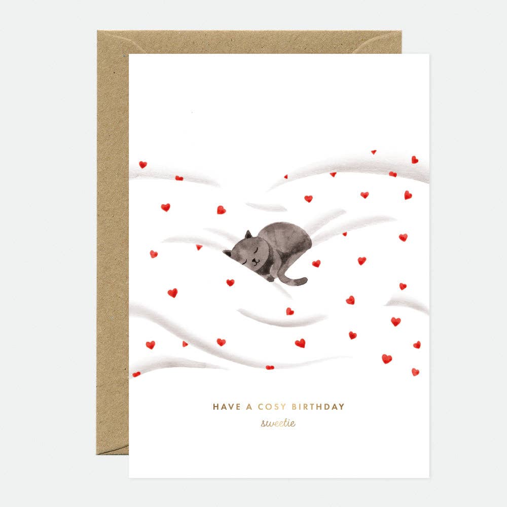 ALL THE WAYS TO SAY - Europe - Cosy Cat - Birthday Greeting card - Gold foil