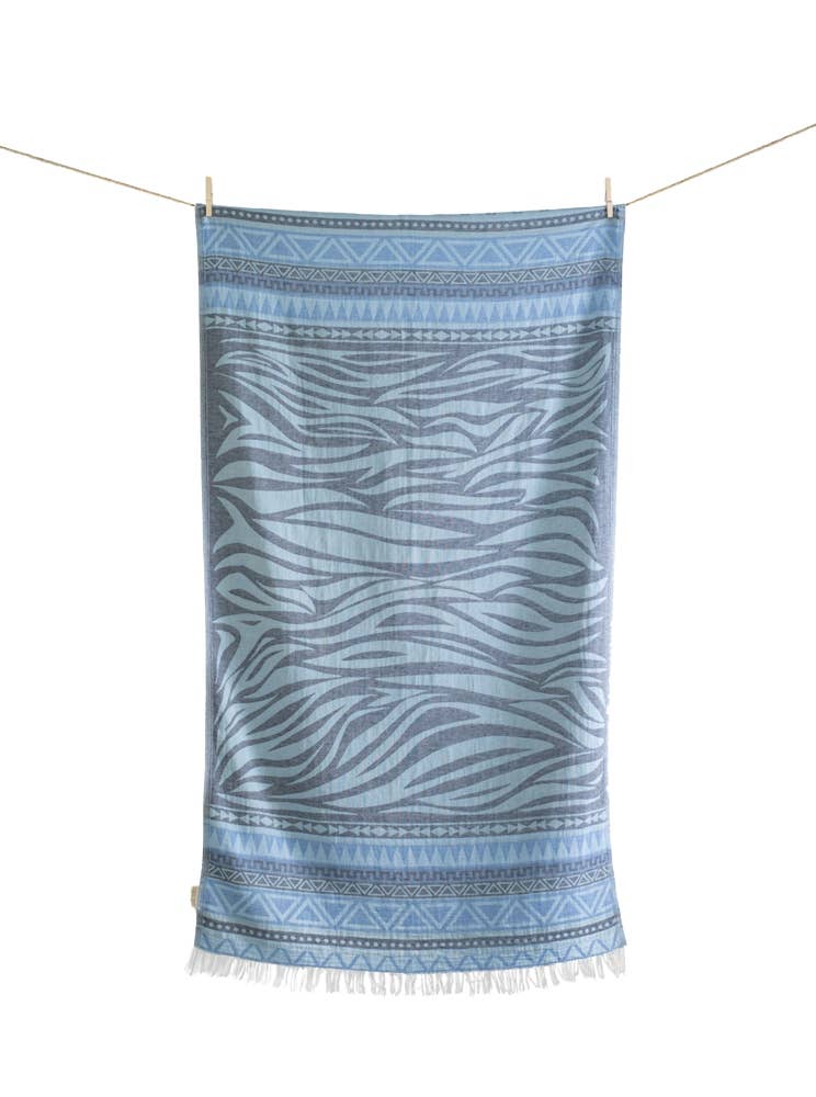 AELIA ANNA - BEACH TOWEL MILOS LIGHT BLUE NAVY BLUE & PARL. BLUE