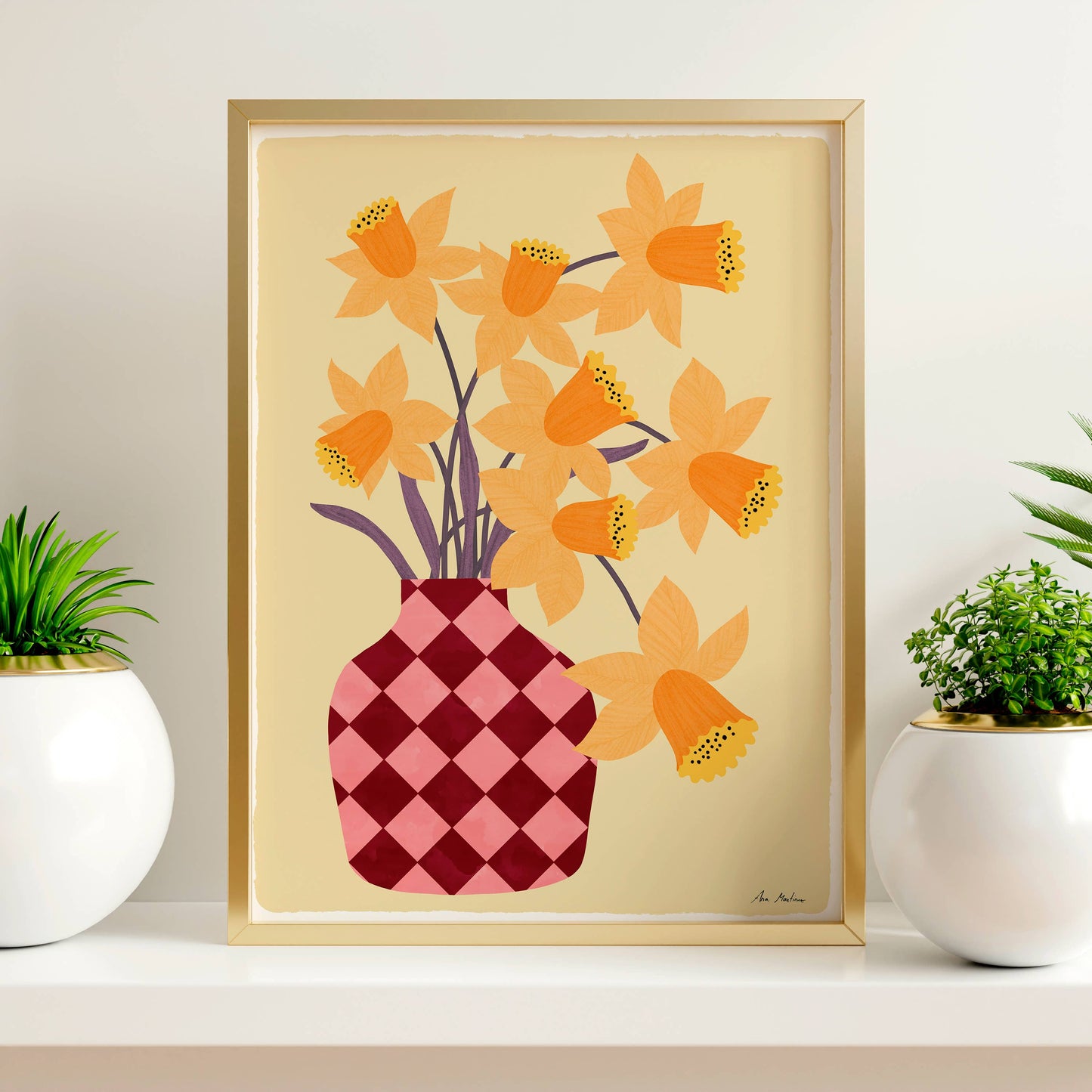 El buen limón - Vase and daffodils art print