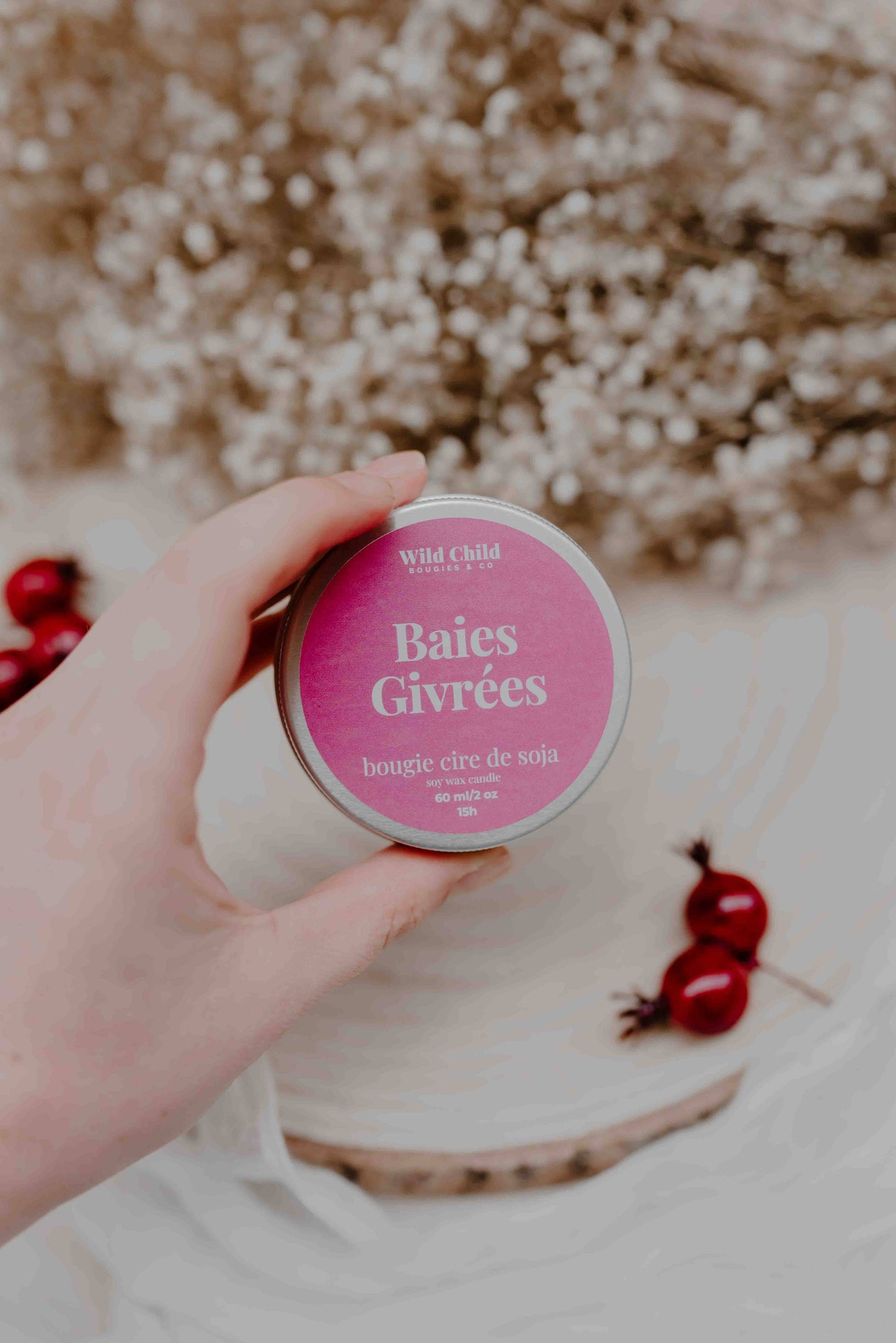 WILD CHILD Bougies & Co - “Frosted berries” Christmas candle - Vegetable wax - 15h