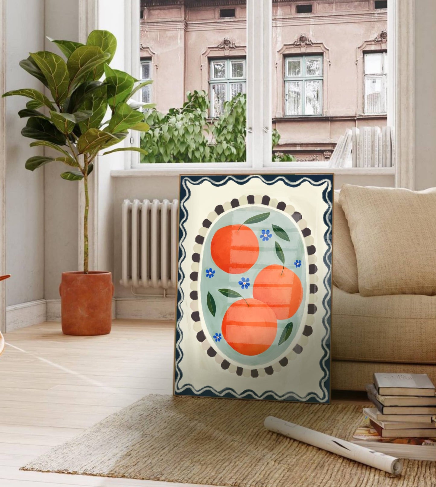 Kate Fox Design - Orange with border, Art print, Kitchen art,  colourful