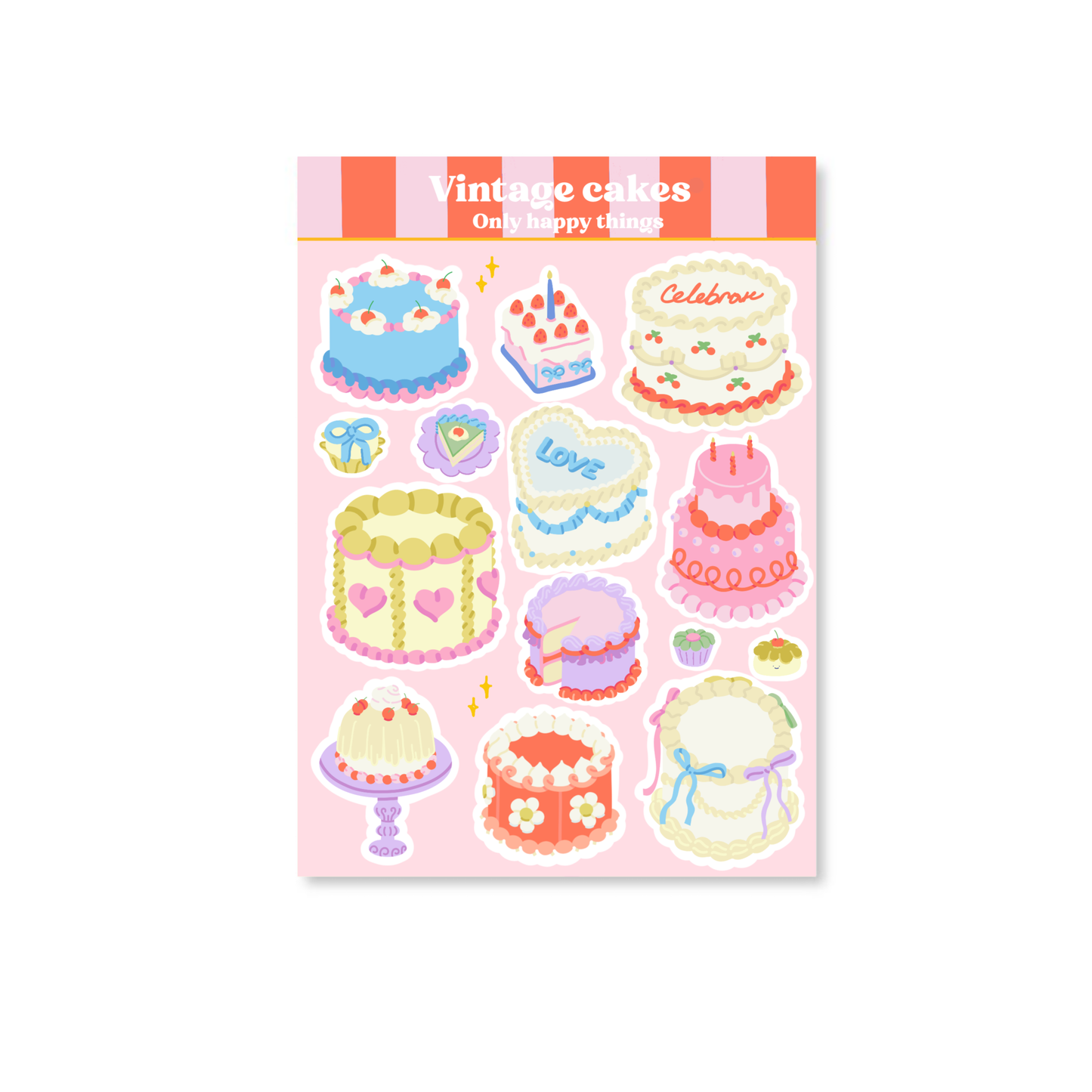 Only Happy Things Stationery - Stickervel Vintage cakes A6