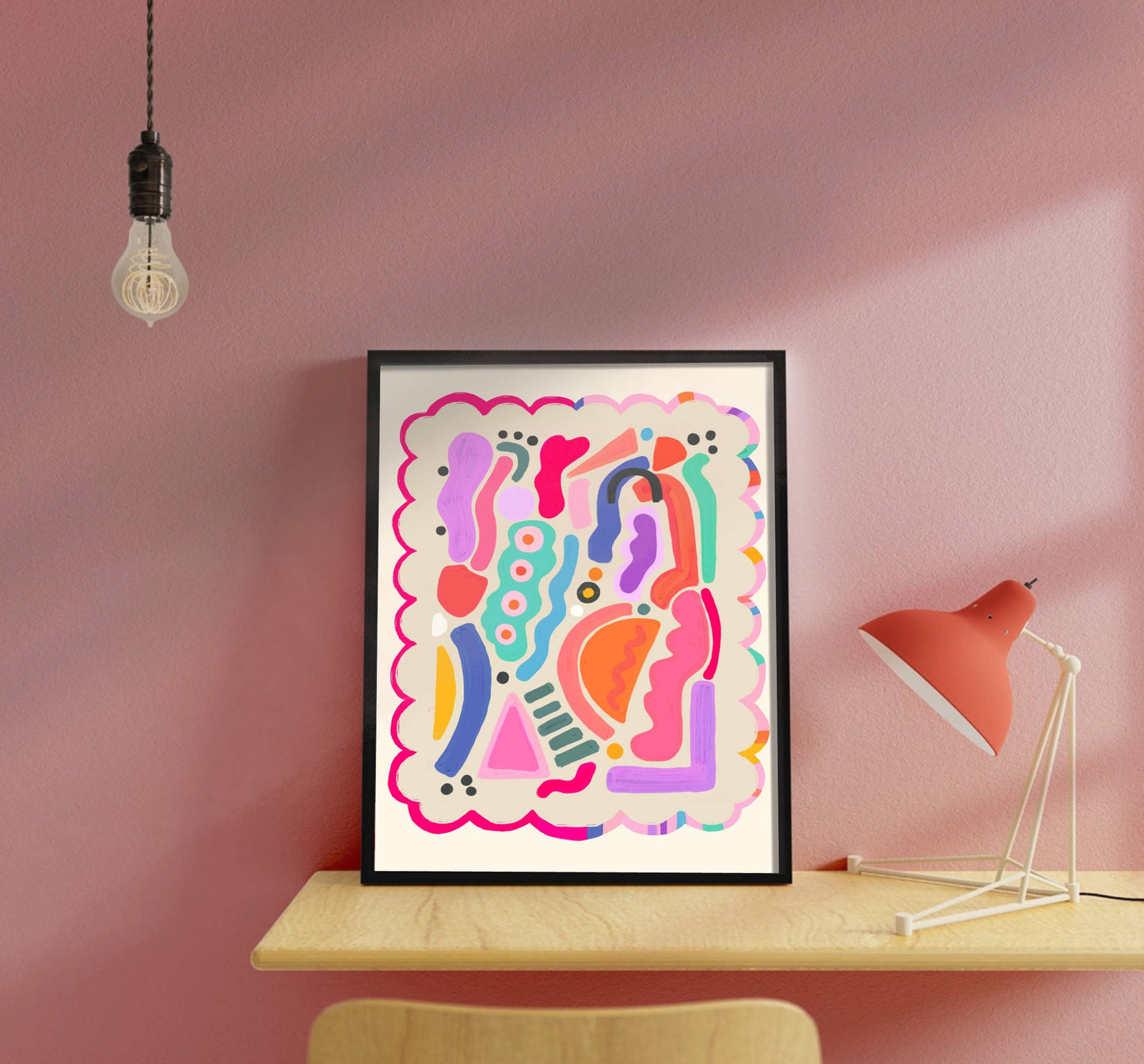 Kate Fox Design - Abstract Art Print, Colourful, Shapes, Modern Art, Pink, (Co