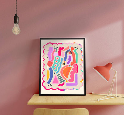 Kate Fox Design - Abstract Art Print, Colourful, Shapes, Modern Art, Pink, (Co