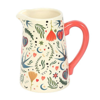 Something Different - Cream Folk Print Ceramic Flower Jug