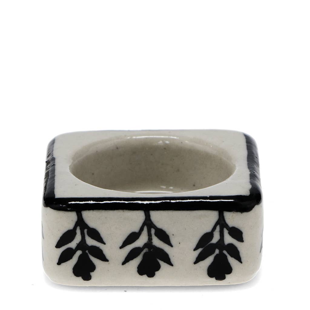 Rex B2B - Europe - Square ceramic tealight holder - Black botanical