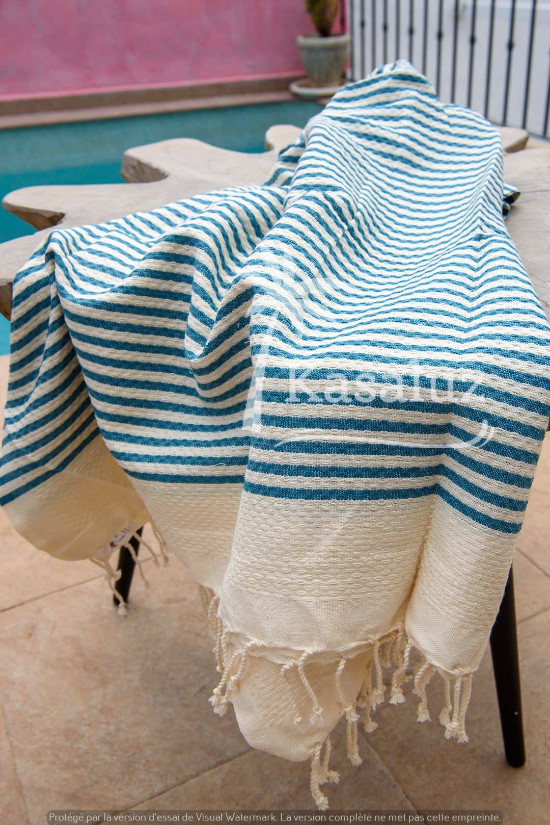 KASALUZ - Fouta Atlántico Petrol blue honeycomb 100% cotton