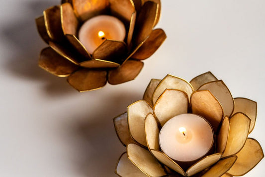 Candleholder Capiz Lotus with Gold Lining