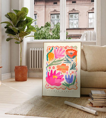 Kate Fox Design - Colourful Flower Market Print, Illustration, Modern, Pink