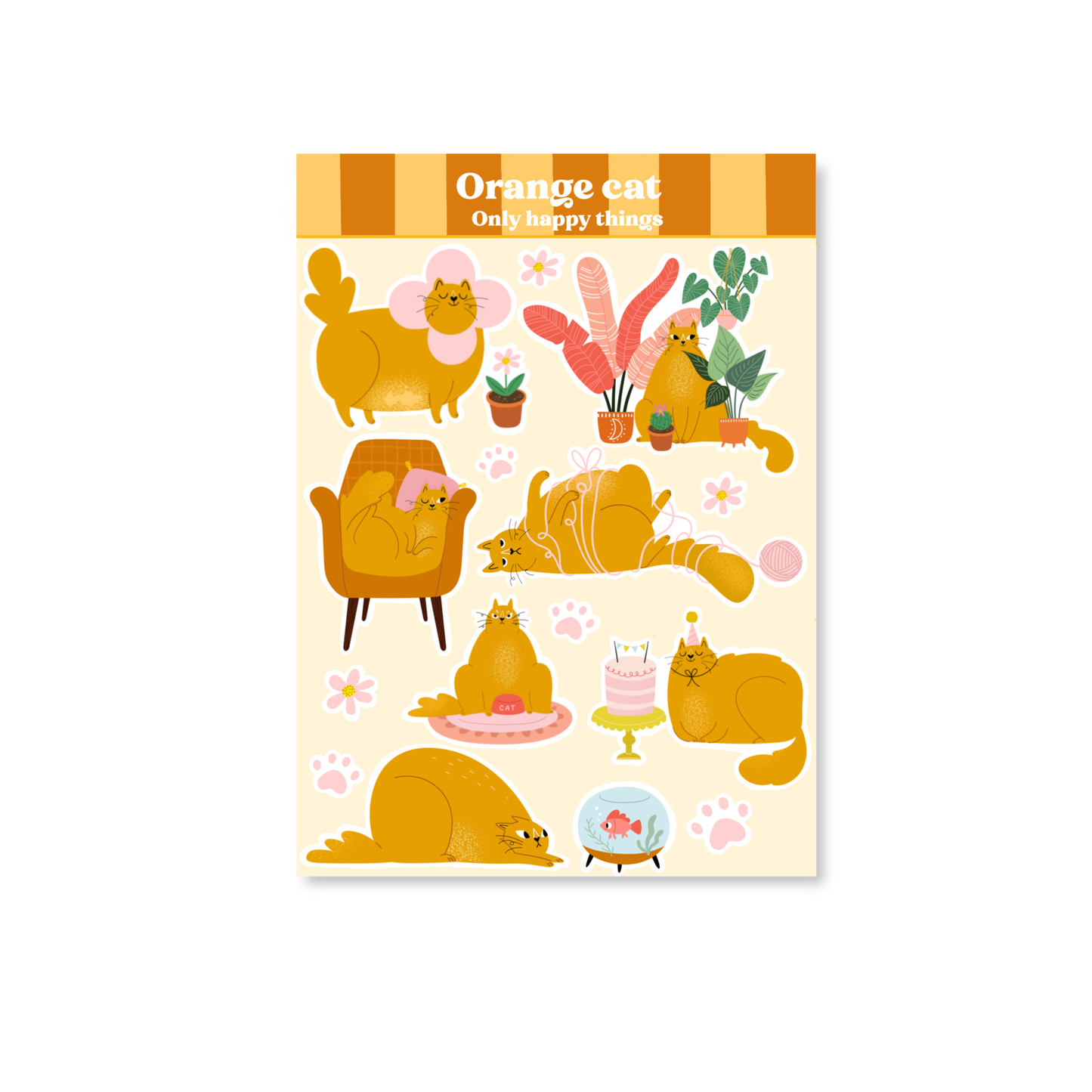Only Happy Things Stationery - Stickervel Orange cat A6