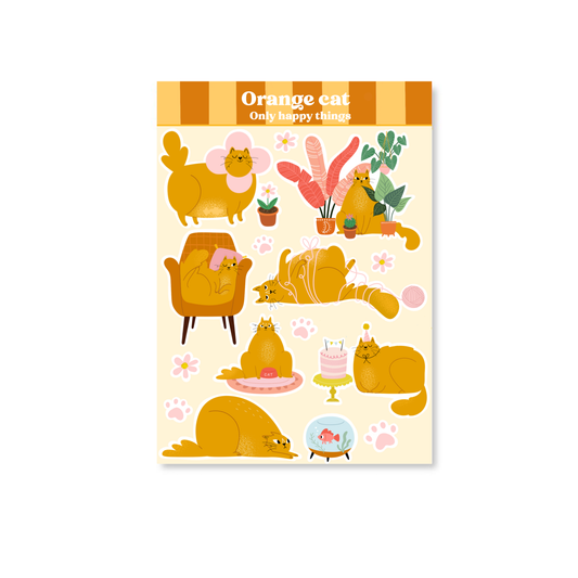 Only Happy Things Stationery - Stickervel Orange cat A6