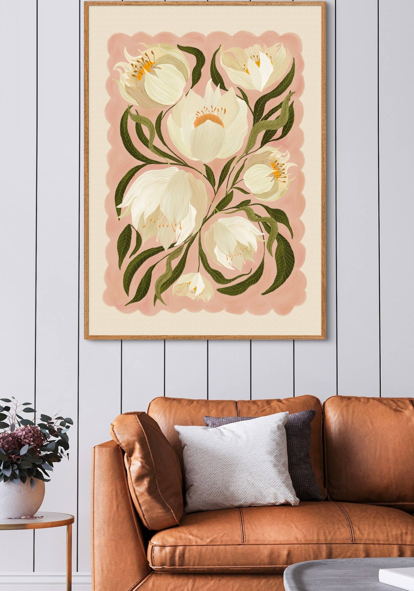 Kate Fox Design - White Peony , Art Print, Neutral Print, Hand Drawn, Quirky