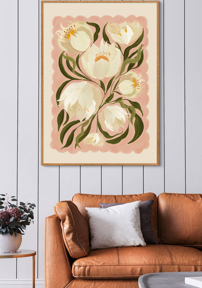 Kate Fox Design - White Peony , Art Print, Neutral Print, Hand Drawn, Quirky
