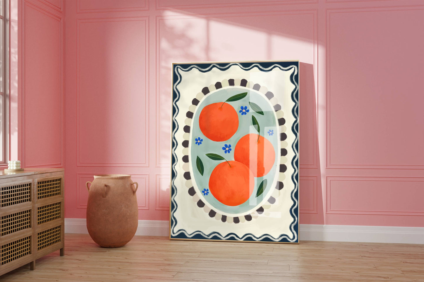 Kate Fox Design - Orange with border, Art print, Kitchen art,  colourful