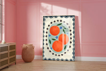 Kate Fox Design - Orange with border, Art print, Kitchen art,  colourful