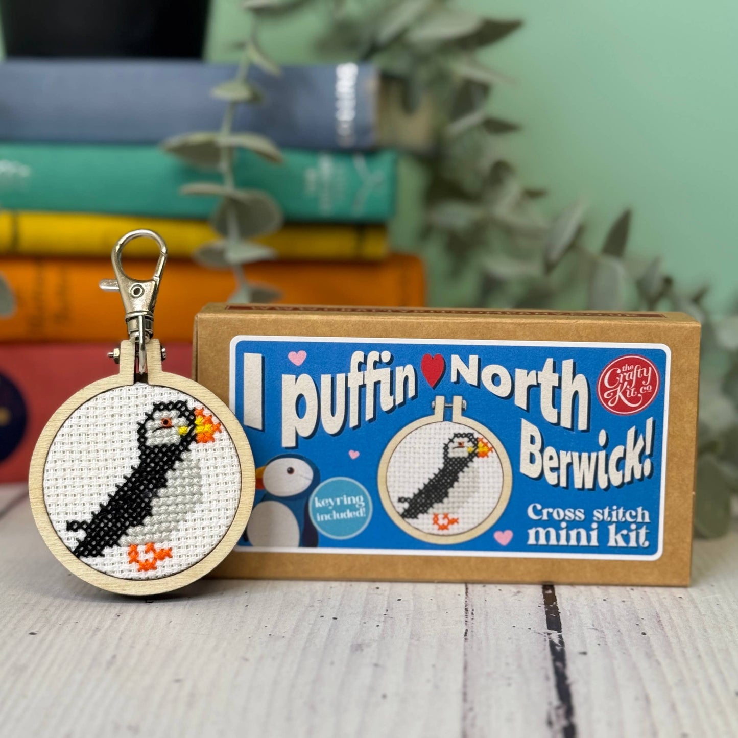Mini Matchbox Kits - I Puffin Love North Berwick! Mini Matchbox Cross Stitch Kit