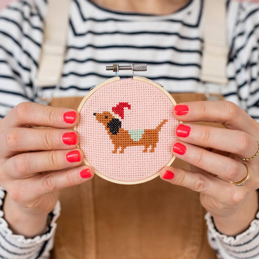 Cotton Clara Craft Kits & Supplies - Christmas Dachshund Cross Stitch Kit