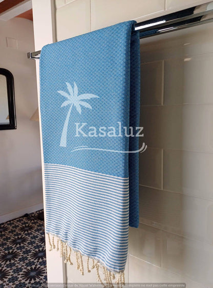 KASALUZ - Onda Azure Blue honeycomb fouta 100% cotton