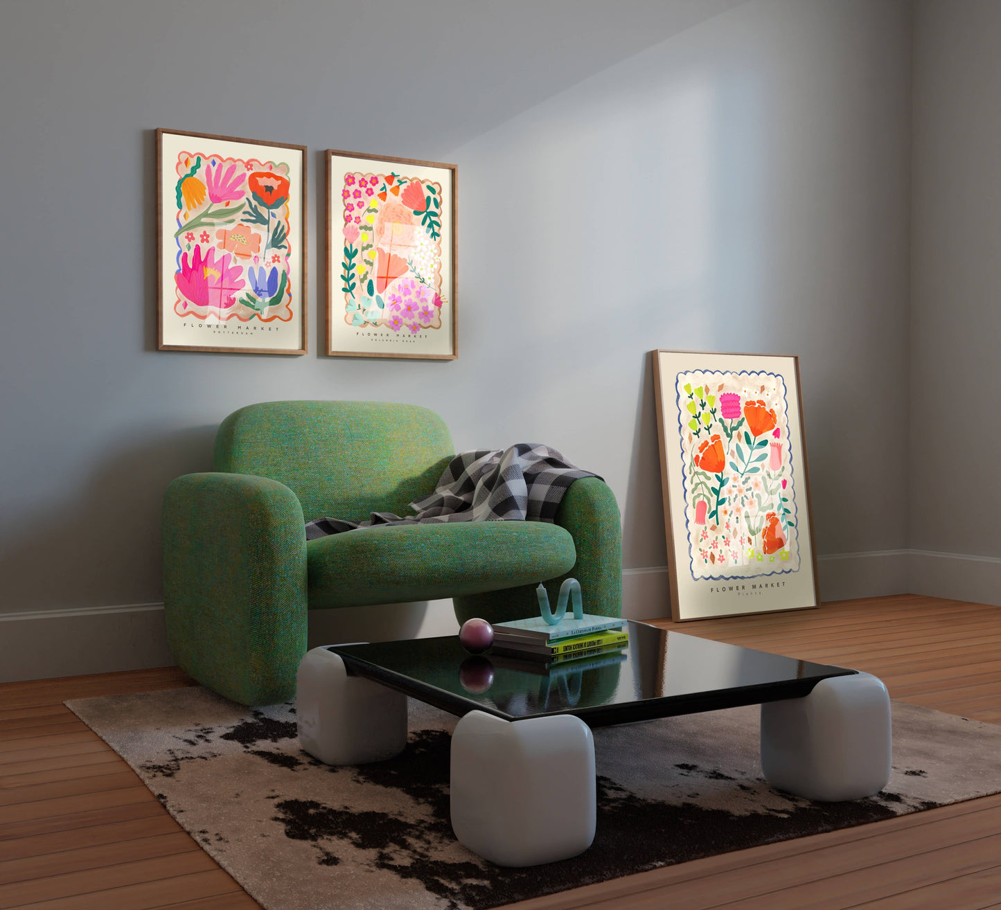 Kate Fox Design - Colourful Flower Market Print, Illustration, Modern, Pink
