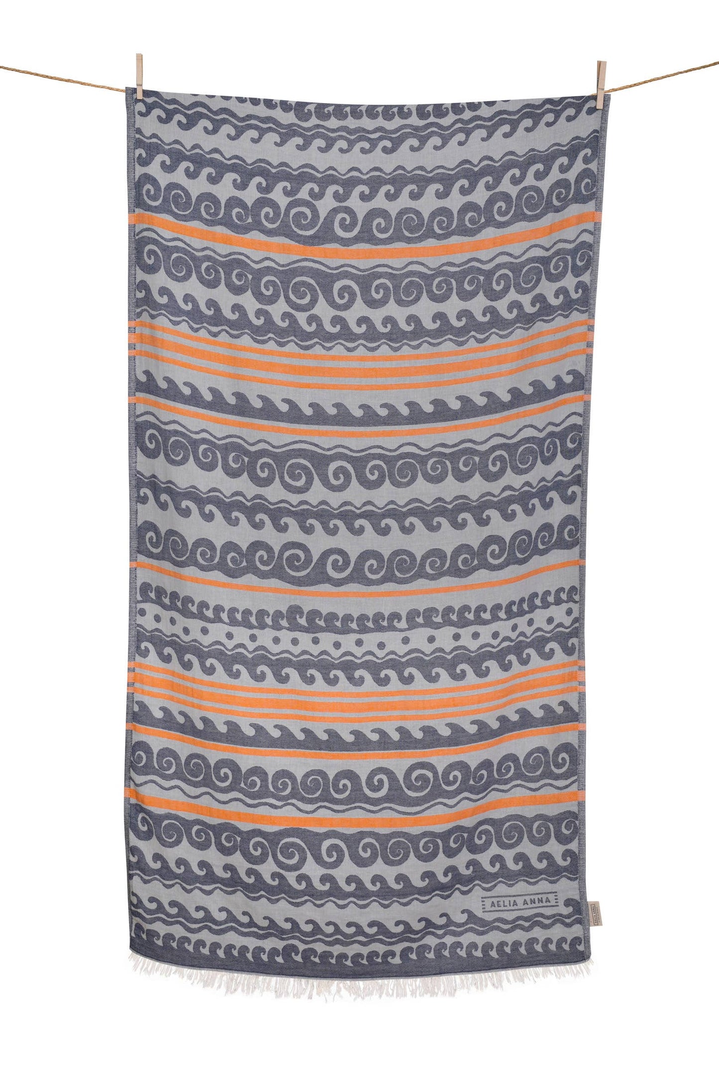 AELIA ANNA - BEACH TOWEL YALOS NAVY BLUE & ORANGE & NATURAL