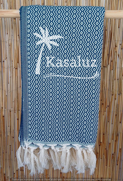 KASALUZ - Ronda beach fouta, teal blue, Oeko‑Tex Standard label