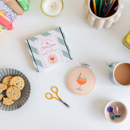 Cotton Clara Craft Kits & Supplies - Aperol Cocktail Beginner Counted Cross Stitch Kit