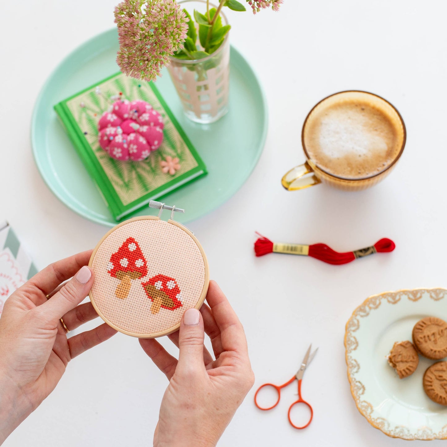 Cotton Clara Craft Kits & Supplies - Toadstool Cross Stitch Kit - Red