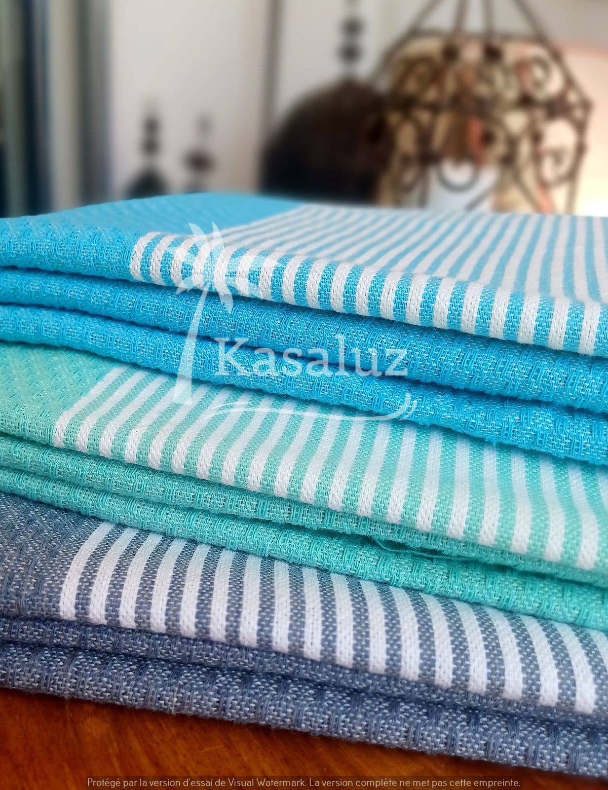 KASALUZ - Onda Azure Blue honeycomb fouta 100% cotton