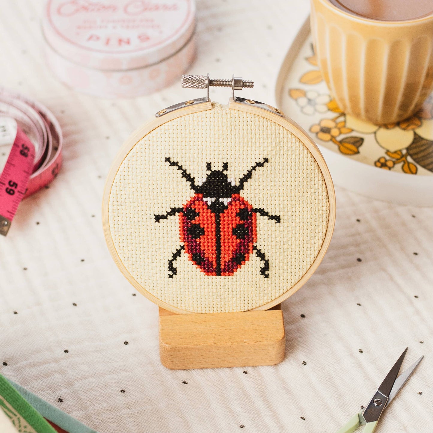Cotton Clara Craft Kits & Supplies - Beginner Ladybird Ladybug Cross Stitch Kit