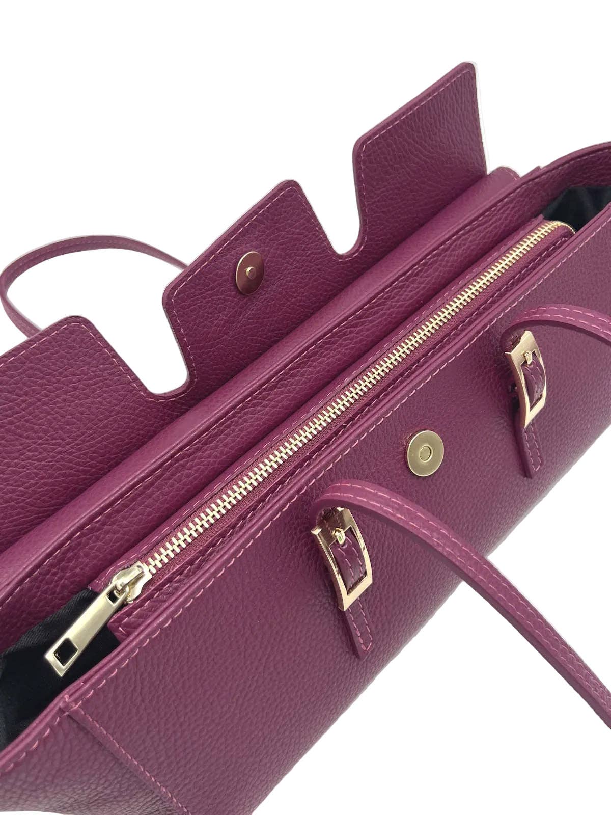 Suie Valentini srl - Women's Genuine Leather East-West Tote Bag with Double Buckle Detail, Made in Italy, art. 112791