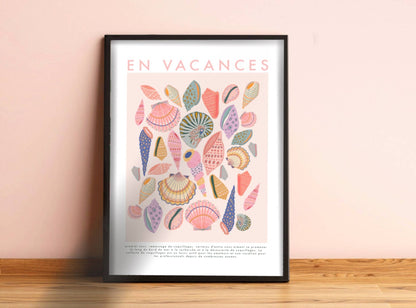 Kate Fox Design - En Vacance, French Shell Print, Beach, Vintage, Pink Art