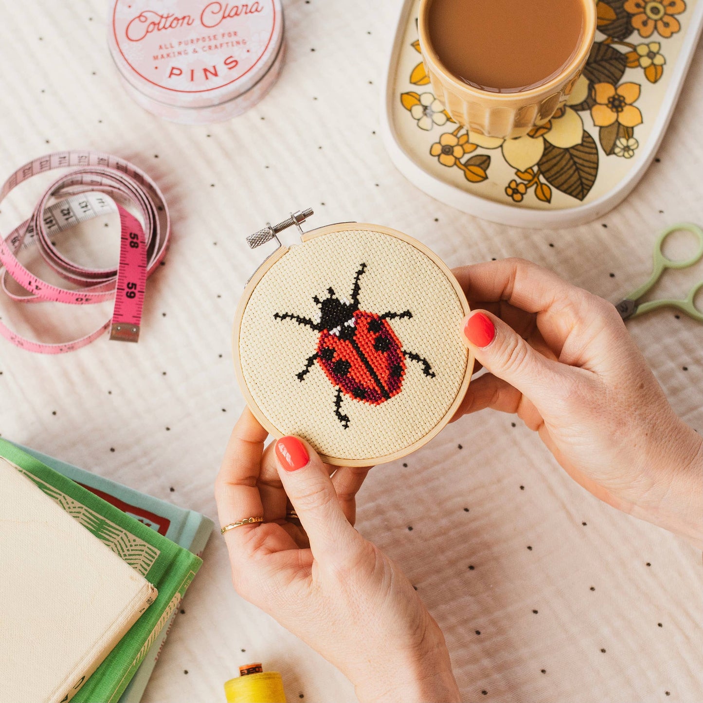 Cotton Clara Craft Kits & Supplies - Beginner Ladybird Ladybug Cross Stitch Kit
