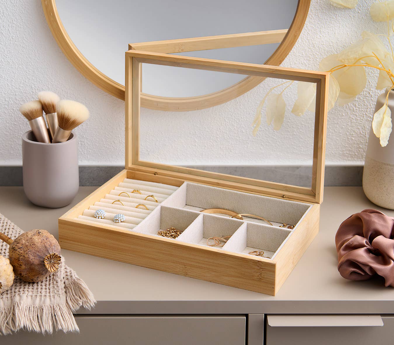 Zeller Present - Jewelry box, bamboo/MDF/glass FSC 100%