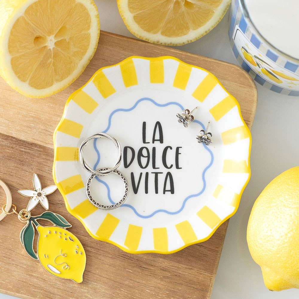 Something Different - Yellow Striped La Dolce Vita Trinket Dish