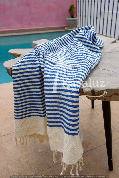 KASALUZ - Fouta Atlántico Royal Blue Honeycomb 100% cotton