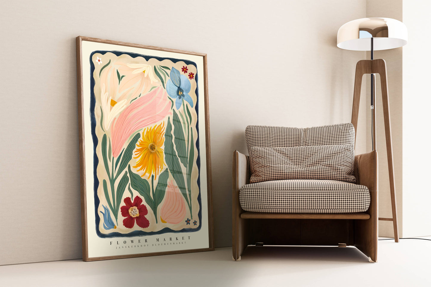 Kate Fox Design - Autumn Flower Art Print, Neutral Print, Hand Drawn, Quirky