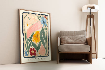 Kate Fox Design - Autumn Flower Art Print, Neutral Print, Hand Drawn, Quirky