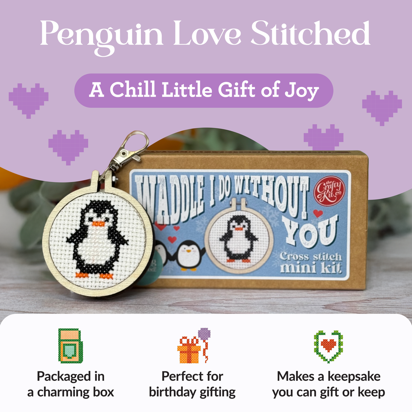 Mini Matchbox Kits - Waddle I Do Without You Mini Matchbox Cross Stitch Kit
