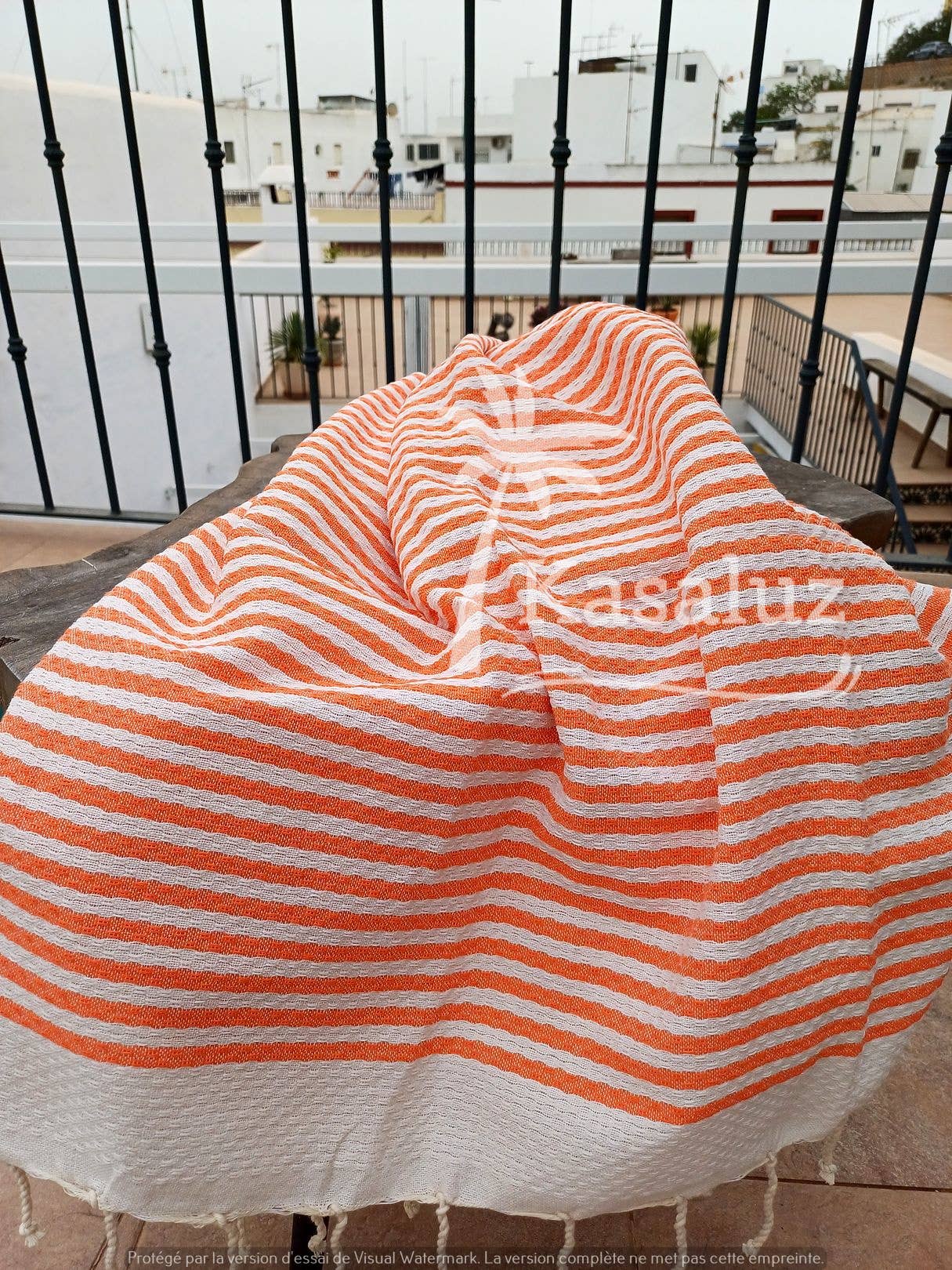 KASALUZ - Fouta Atlántico Orange 100% cotton honeycomb