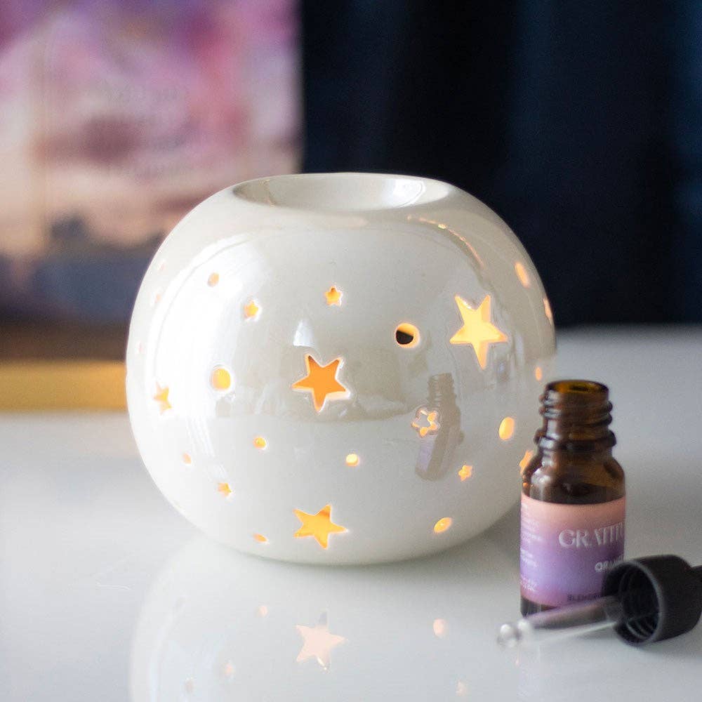 Something Different - White Iridescent Star Oil Burner and Wax Warmer