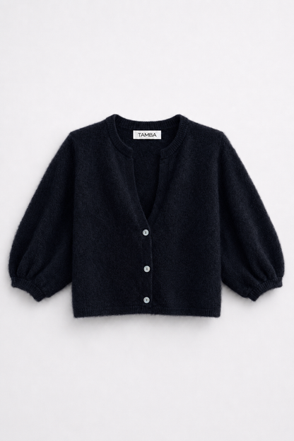 TAMBA - Angora knitted cardigan with V-neck