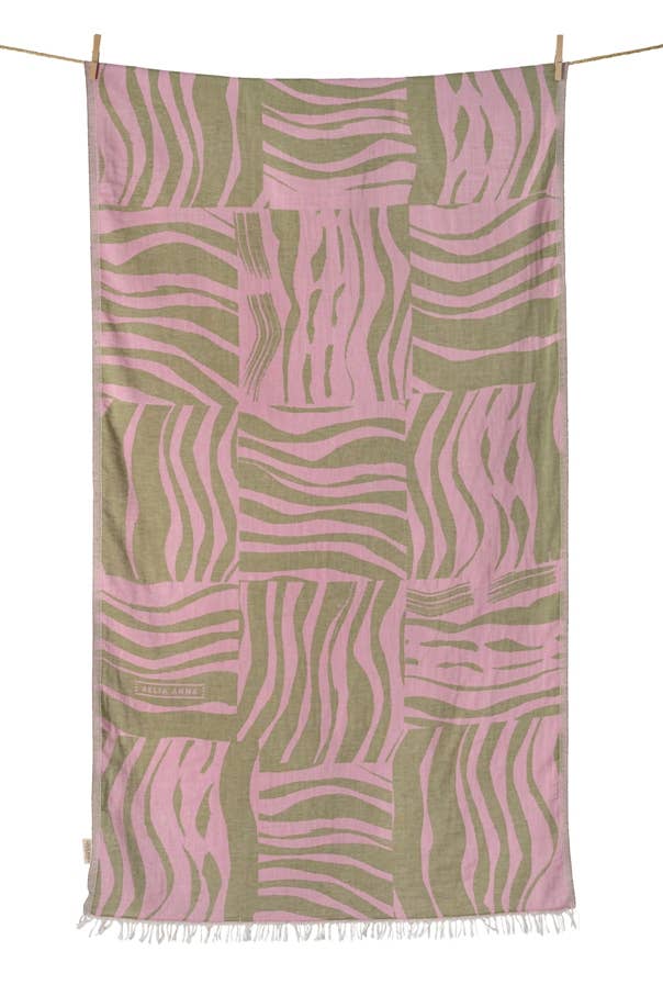 AELIA ANNA - BEACH TOWEL KITHNOS 03 PINK & OLIVE