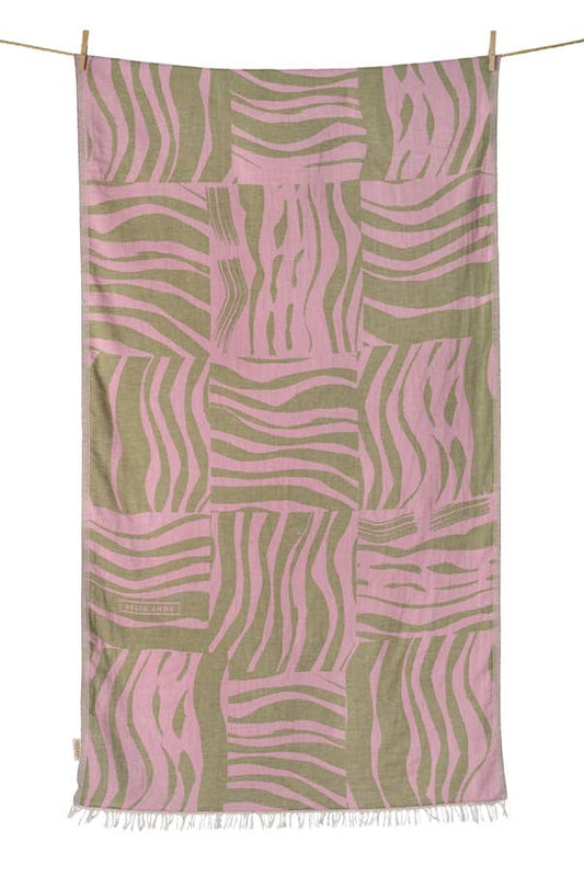 AELIA ANNA - BEACH TOWEL KITHNOS 03 PINK & OLIVE